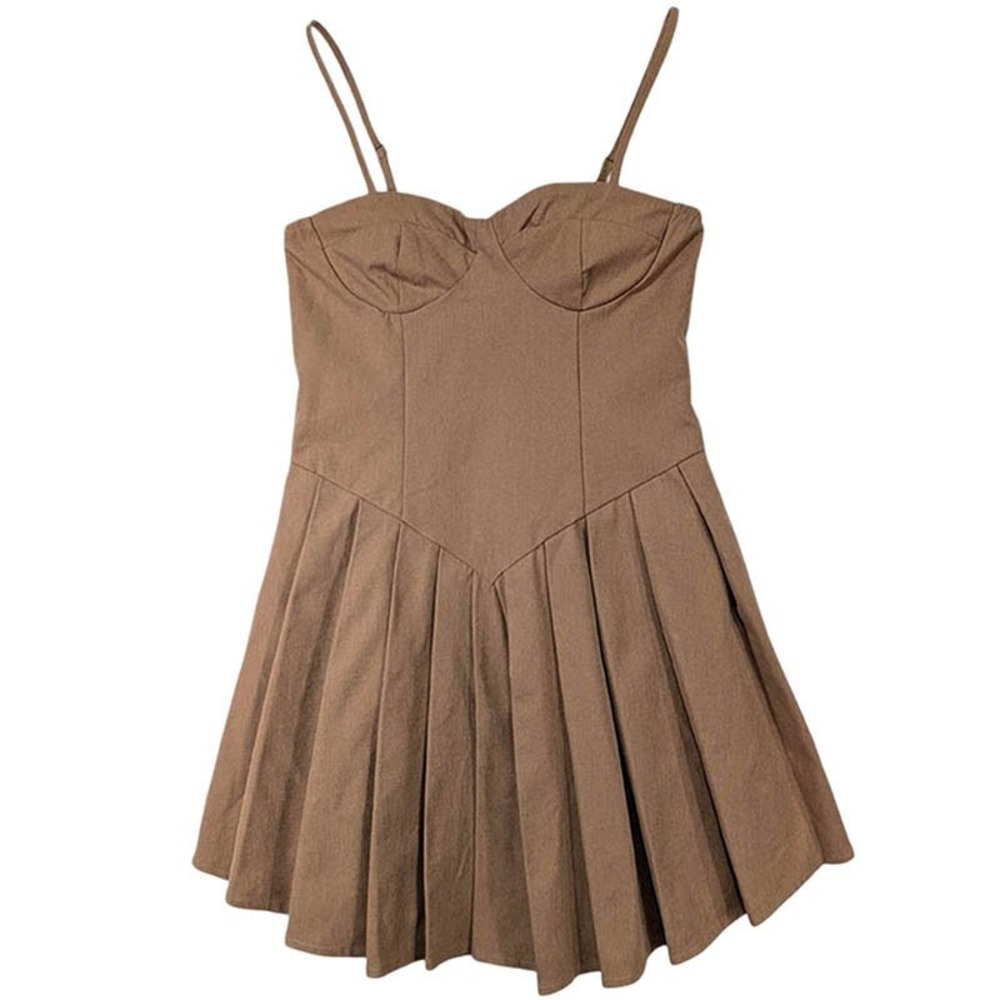 Milkmaid Mini Dress Womens S Tan 90's Coquette Balletcore‎ Schoolgirl Bustier